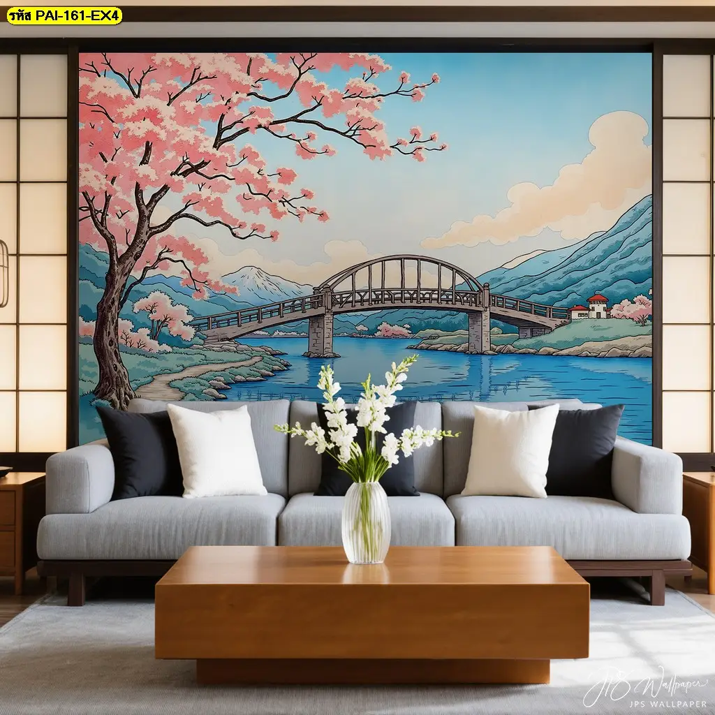 Japanese Landscape Wall Mural เหมาะสำหรับรีสอร์ทและโรงแรม ผลิตโดย ร้านผลิตวอลเปเปอร์ Murallbkk คุณภาพงานพิมพ์คมชัด