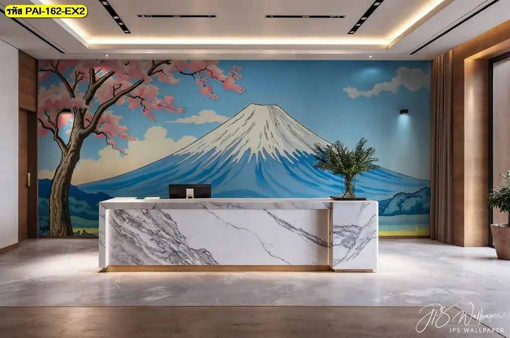 Mount Fuji Painting Wallpaper สำหรับตกแต่งบ้านสไตล์ญี่ปุ่น ผลิตโดย ร้านผลิตวอลเปเปอร์ Murallbkk รองรับทุกขนาดผนัง