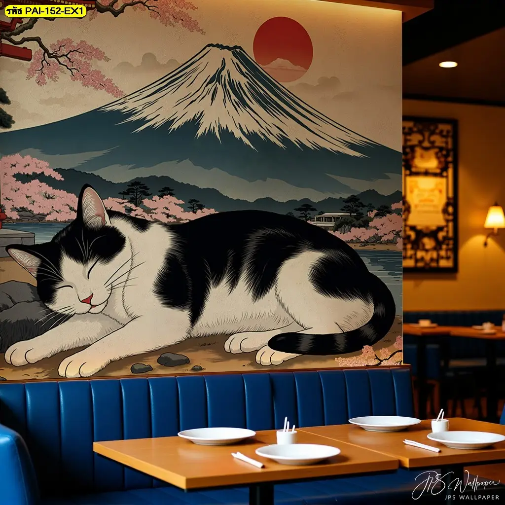 ภาพติดผนังแมวญี่ปุ่น ช่วยสร้างบรรยากาศอบอุ่นให้ห้องรับแขกและร้านอาหาร พร้อมบริการจาก Murallbkk ร้านผลิตวอลเปเปอร์ และช่างติดตั้งวอลเปเปอร์มืออาชีพ