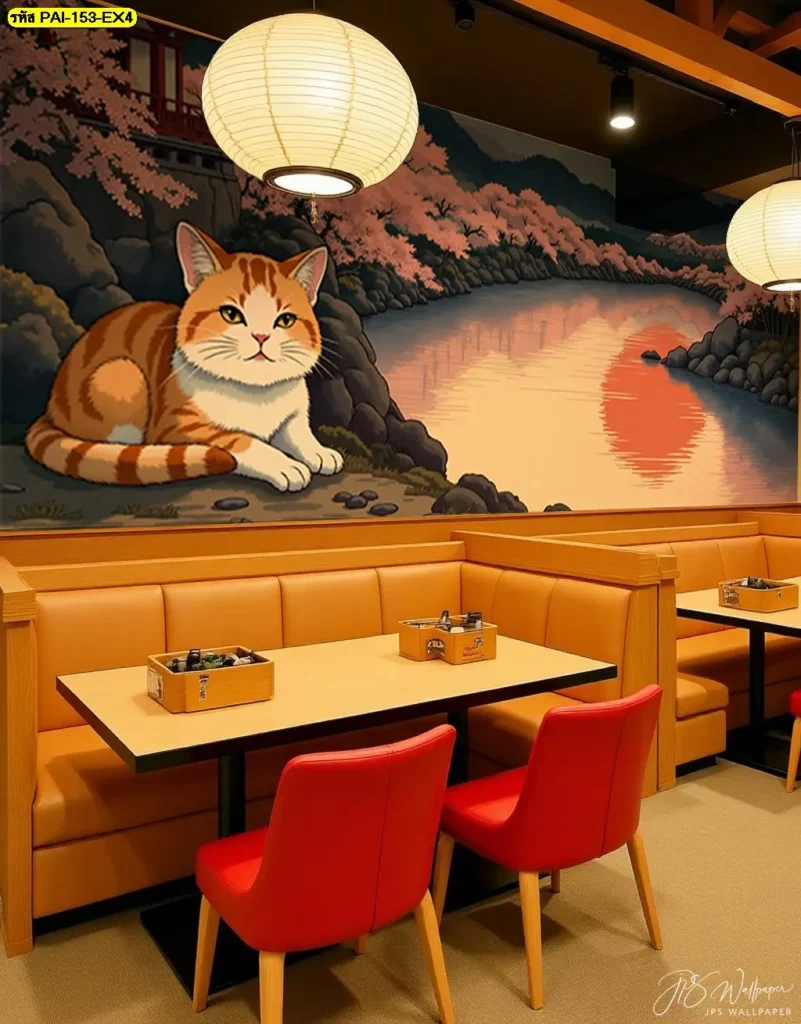 ภาพติดผนังแมวนำโชค ดีไซน์เรียบง่าย เหมาะกับคาเฟ่และร้านอาหาร พร้อมบริการรับผลิตวอลเปเปอร์ตามสั่ง
