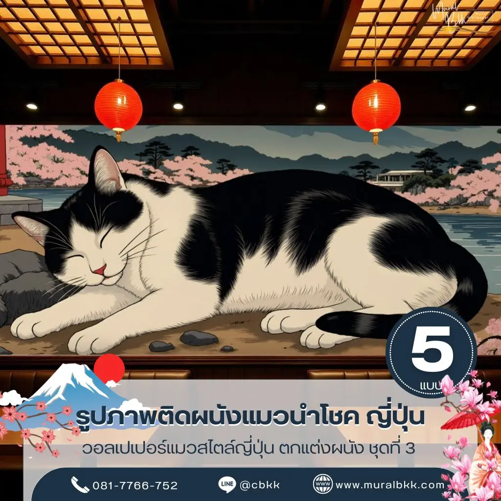 วอลเปเปอร์แมวสไตล์ญี่ปุ่น ดีไซน์เรียบหรู เหมาะสำหรับบ้านและโรงแรม ผลิตโดย Murallbkk ร้านขายวอลเปเปอร์ พร้อมบริการรับผลิตวอลเปเปอร์และติดตั้งตามขนาดจริง