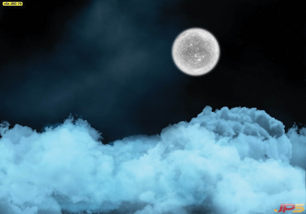 วอลเปเปอร์ฝ้าเพดานลายท้องฟ้ายามค่ำคืนที่มีดวงจันทร์อยู่เหนือเมฆ