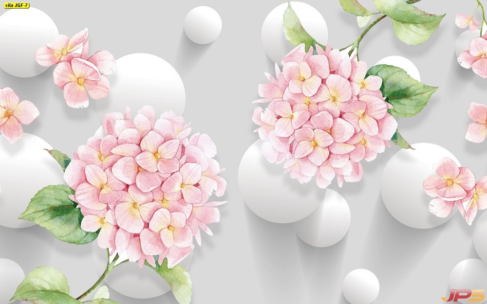 วอลเปเปอร์กราฟิกลายดอกไม้สีชมพูพื้นหลังสีขาว