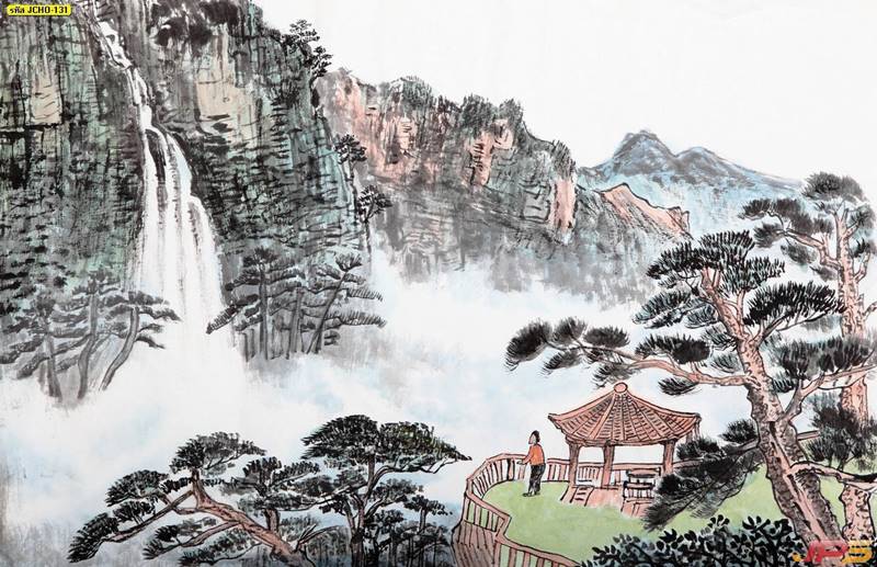 ภาพเขียนจีนลายทิวทัศน์จุดชมวิวธรรมชาติ