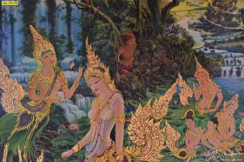 ภาพจิตรกรรมไทยลายกินรีในเรื่องพระสุธนมโนราห์