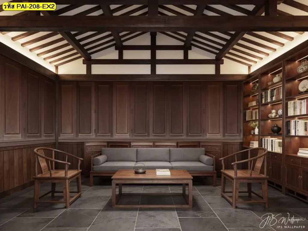 Thai wooden house wallpaper ช่วยสร้างบรรยากาศอบอุ่นแบบบ้านไม้ไทย พร้อมบริการ จำหน่ายวอลเปเปอร์ Murallbkk ผลิตและติดตั้งครบวงจร