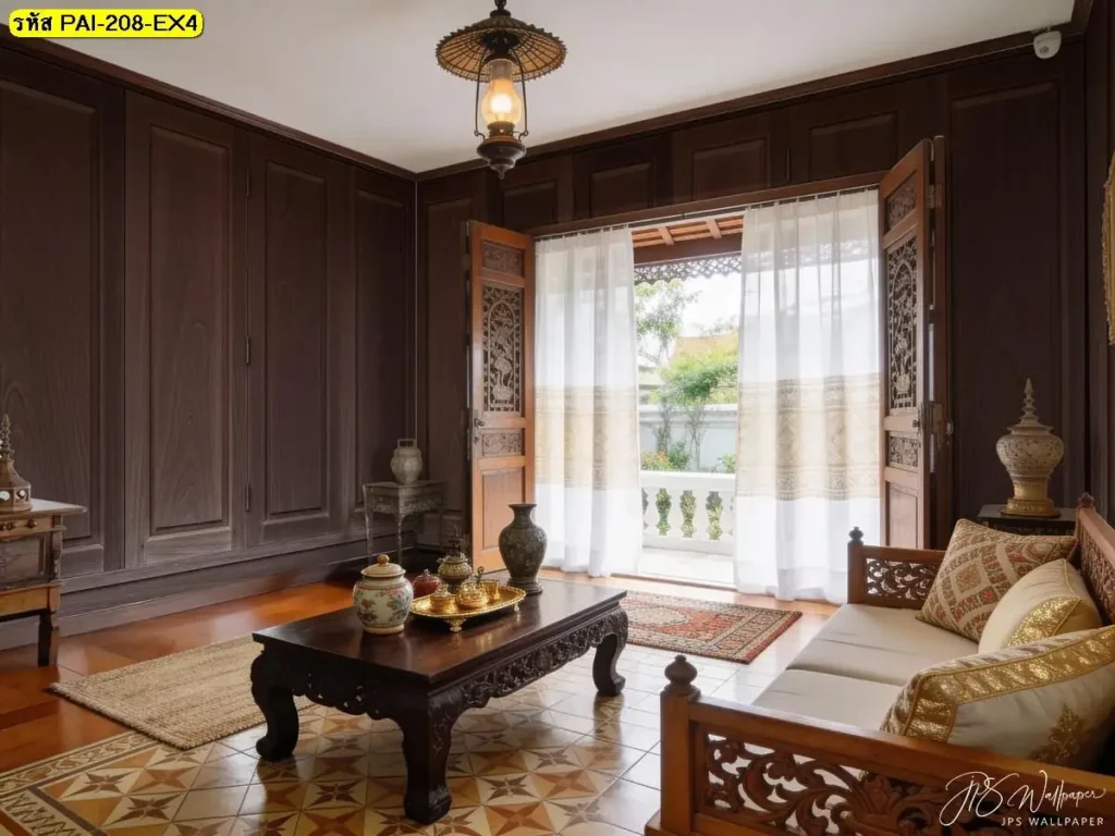 Thai wooden house wallpaper ลวดลายไม้แบบไทยที่เหมาะกับบ้านสไตล์คลาสสิก ผลิตโดย รับติดตั้งวอลเปเปอร์ Murallbkk พร้อมวัดพื้นที่ก่อนติดตั้ง