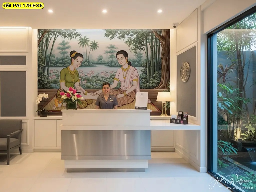 วอลเปเปอร์แต่งร้านนวด บรรยากาศนวดแผนไทยโบราณท่ามกลางธรรมชาติ บริการติดตั้งไร้รอยต่อโดยทีม รับติดตั้งวอลเปเปอร์