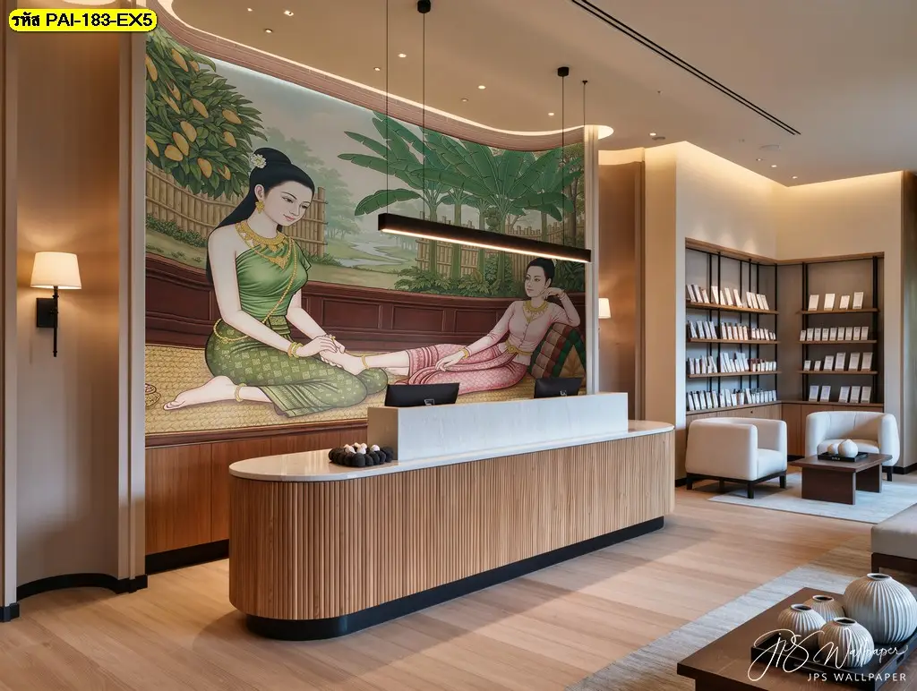 รูปภาพติดผนังร้านสปาไทย ภาพศิลปะไทยร่วมสมัย เพิ่มความสวยงามให้ร้านนวดและร้านสปา ผลิตโดย Murallbkk ร้านผลิตวอลเปเปอร์ตามขนาดจริง