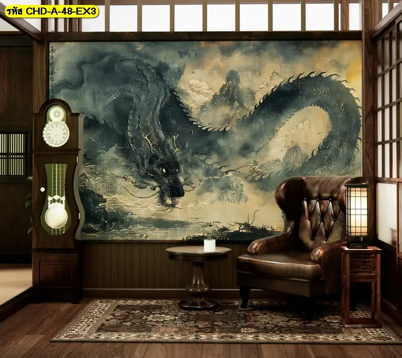 Modern Chinese dragon wallpaper เพิ่มความหรูหราให้ผนังห้องรับรองและสำนักงาน ผลิตโดย Murallbkk ร้านผลิตวอลเปเปอร์ พร้อมบริการครบวงจร