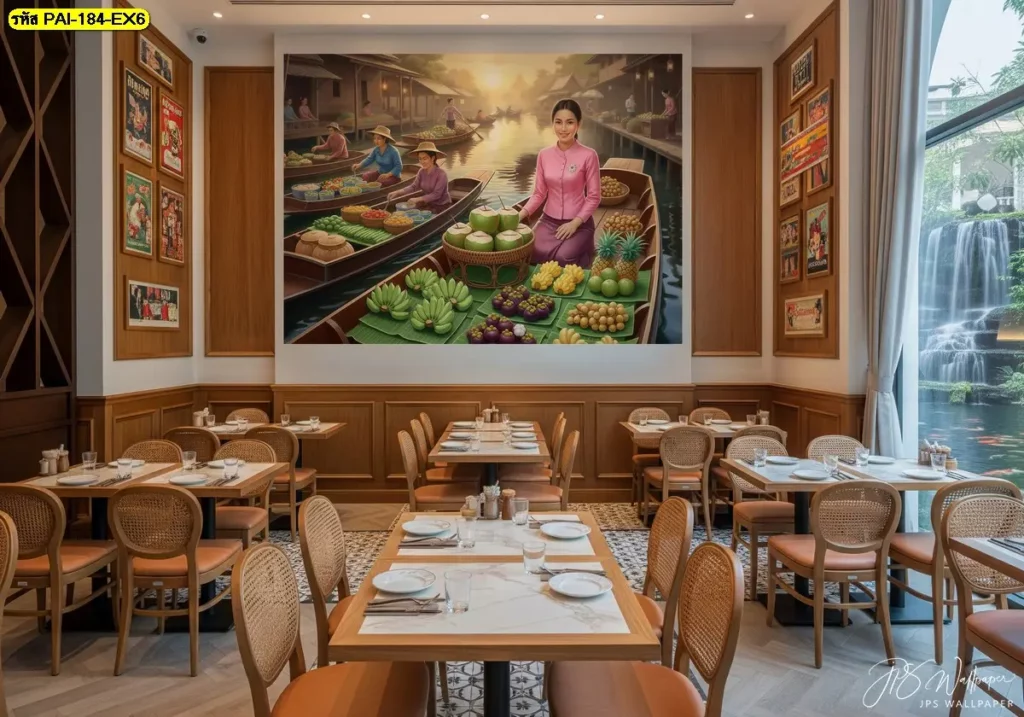Thai fruit shop wallpaper เหมาะสำหรับร้านผลไม้ในห้าง ร้านน้ำผลไม้ และฟู้ดคอร์ด ผลิตโดย Murallbkk ร้านผลิตวอลเปเปอร์ รับผลิตวอลเปเปอร์ตามขนาดจริง