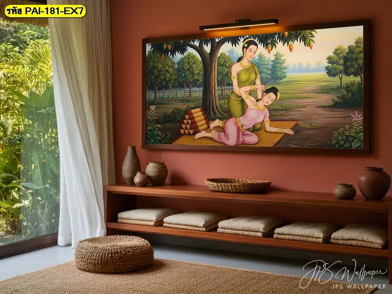 Thai Massage Wall Art ภาพนวดแผนไทยกลางธรรมชาติ เหมาะกับร้านนวดและศูนย์สุขภาพ ผลิตโดย Murallbkk ร้านขายวอลเปเปอร์คุณภาพ