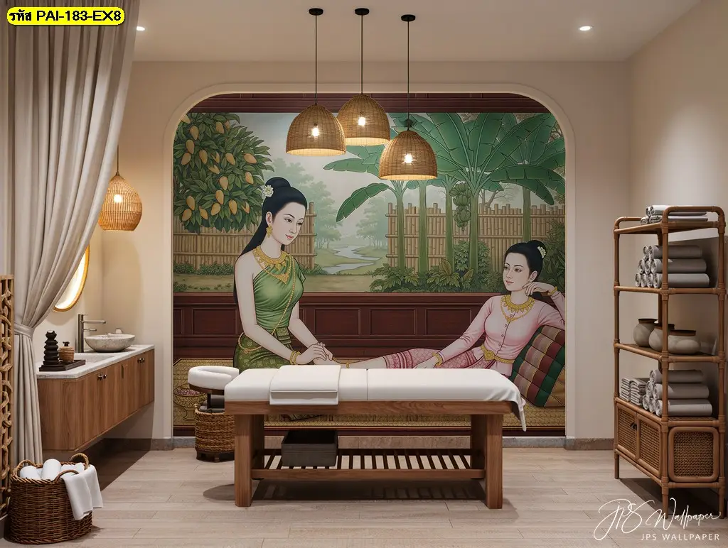 ภาพติดผนังร้านนวดโบราณ ช่วยเปลี่ยนผนังธรรมดาให้เป็นจุดเด่นของร้าน ผลิตตามพื้นที่จริง โดย Murallbkk รับผลิตวอลเปเปอร์และจำหน่ายวอลเปเปอร์คุณภาพสูง