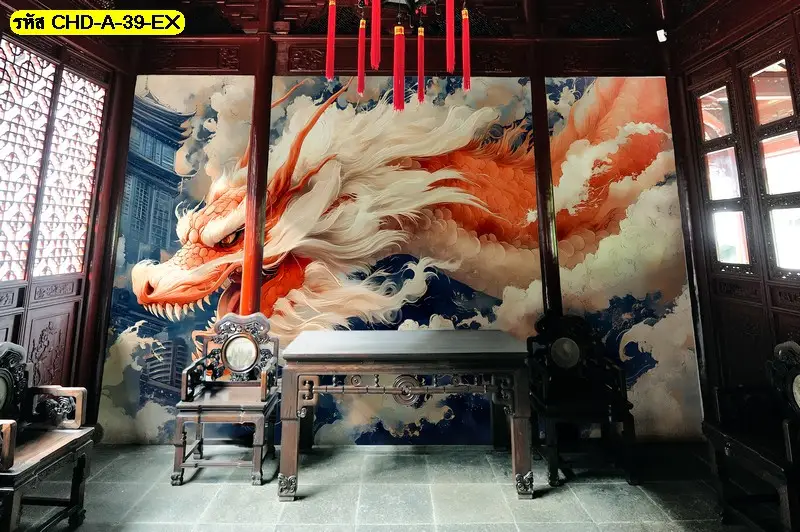รูปภาพติดผนังมังกรจีน งานดีไซน์สวยงามต่อเนื่องเต็มผนัง จาก Murallbkk ร้านขายวอลเปเปอร์ รับผลิตวอลเปเปอร์ตามแบบและขนาดที่ต้องการ