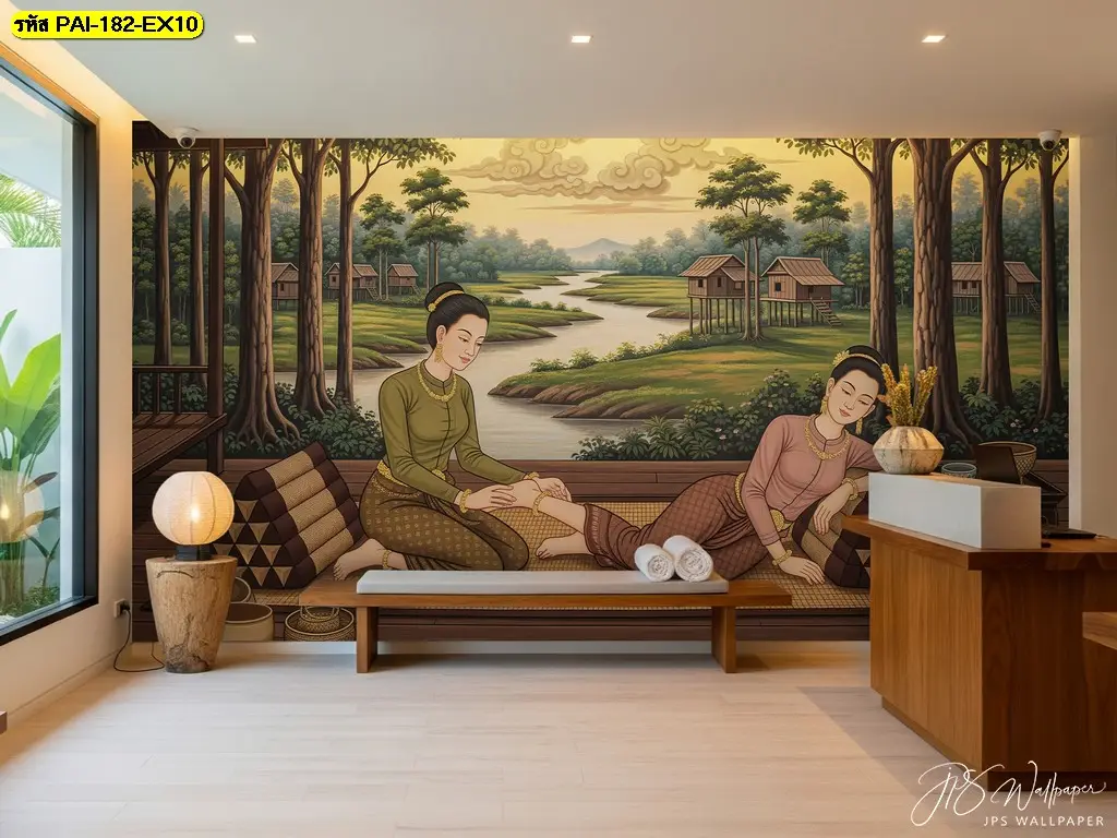 ภาพตกแต่งผนังร้านนวด ช่วยเพิ่มเอกลักษณ์ให้ร้าน ด้วยบริการรับติดตั้งวอลเปเปอร์โดยช่างติดตั้งวอลเปเปอร์มืออาชีพจาก Murallbkk