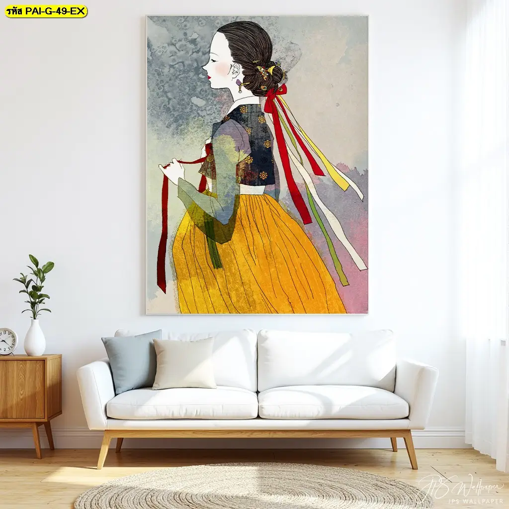 Korean hanbok wallpaper เหมาะสำหรับร้านอาหารเกาหลี ร้านปิ้งย่าง และคาเฟ่สไตล์เกาหลี ผลิตโดย Murallbkk ร้านขายวอลเปเปอร์ พร้อมบริการครบวงจร