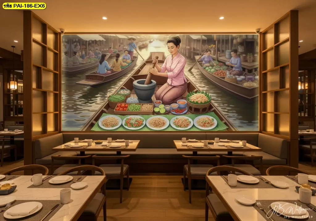 Papaya salad wallpaper ลายอาหารอีสานสวยงาม เหมาะสำหรับร้านส้มตำและร้านอาหารไทย ผลิตโดย Murallbkk ร้านผลิตวอลเปเปอร์ รับผลิตวอลเปเปอร์ตามขนาดจริง