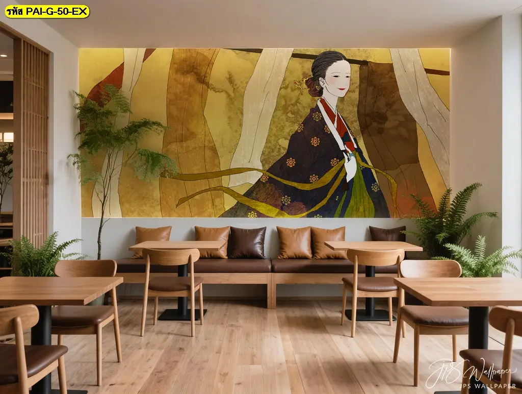 Korean hanbok wallpaper ผลิตตามขนาดผนังจริง ช่วยสร้างภาพลักษณ์ร้านสไตล์เกาหลีได้อย่างลงตัว โดย Murallbkk ร้านผลิตวอลเปเปอร์ รับผลิตวอลเปเปอร์ครบวงจร
