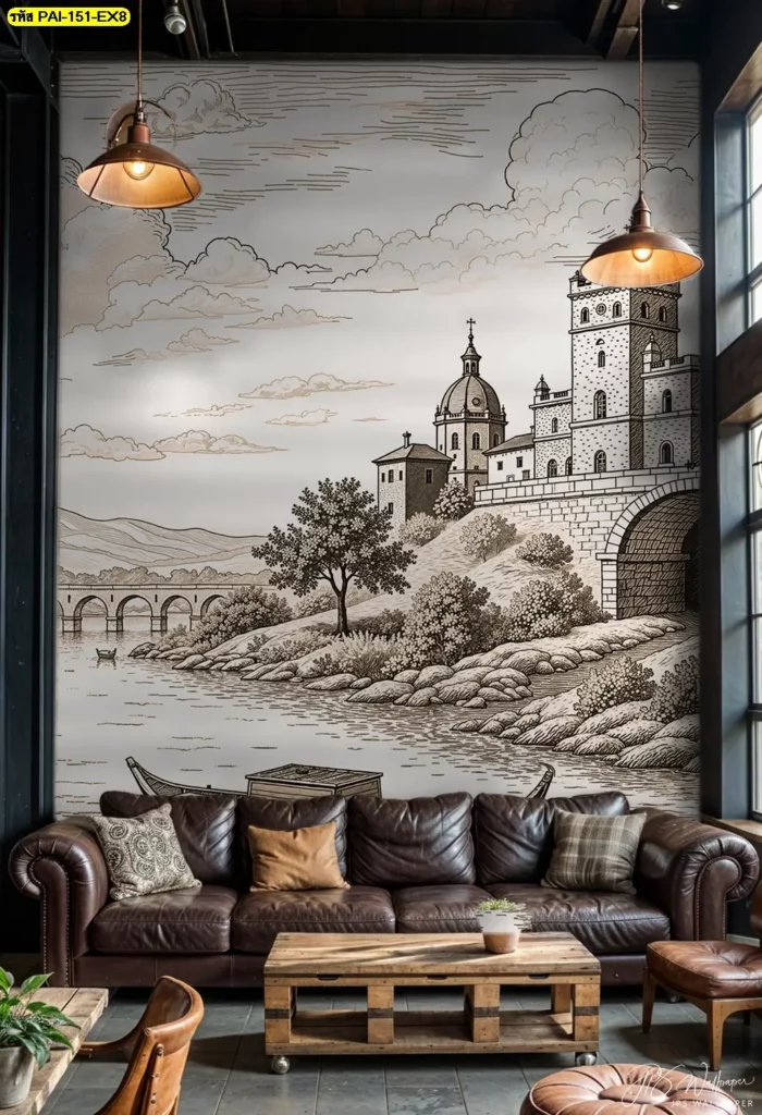 City Landscape Wall Mural สำหรับบ้านและห้องรับแขก จากร้านผลิตวอลเปเปอร์ เหมาะกับผนังขนาดใหญ่ที่ต้องการภาพอาคาร ถนน และทิวทัศน์เมือง
