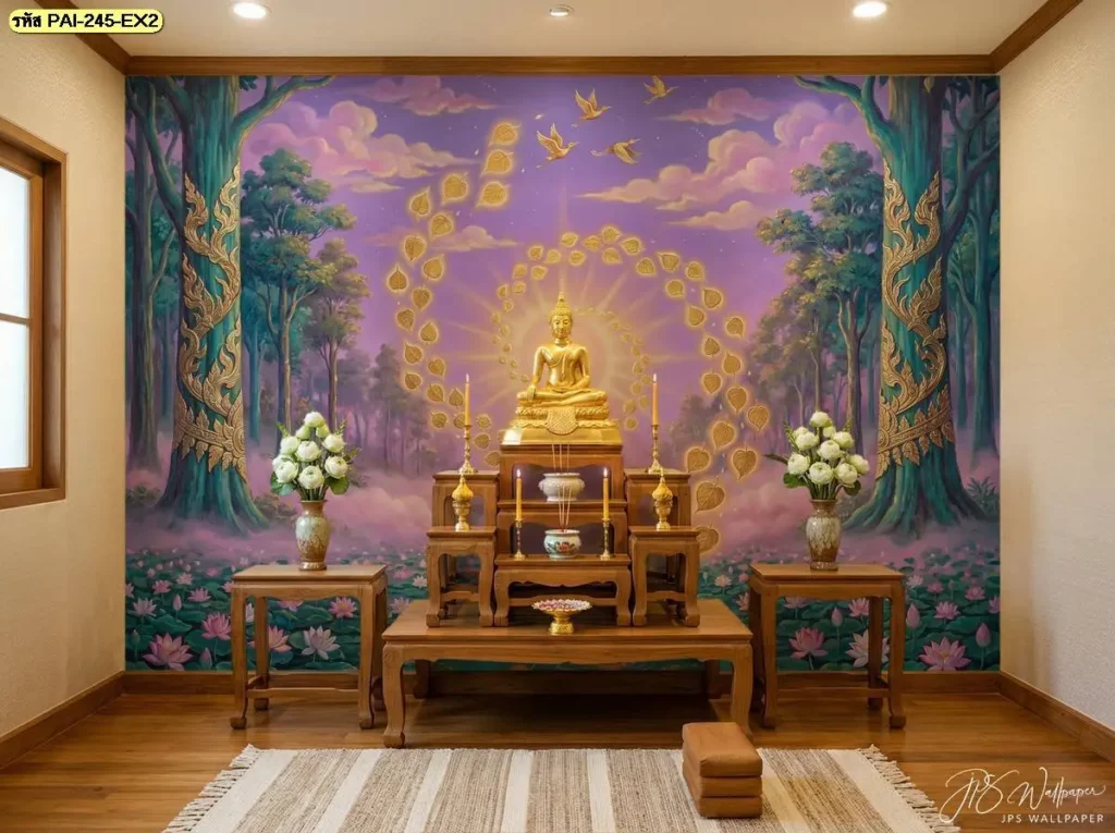 Thai Himmapan Wall Art สำหรับห้องพระและพื้นที่นั่งสมาธิ พร้อมบริการจำหน่ายวอลเปเปอร์ เหมาะกับผนังที่ต้องการภาพศิลปะไทยในโทนสีทอง