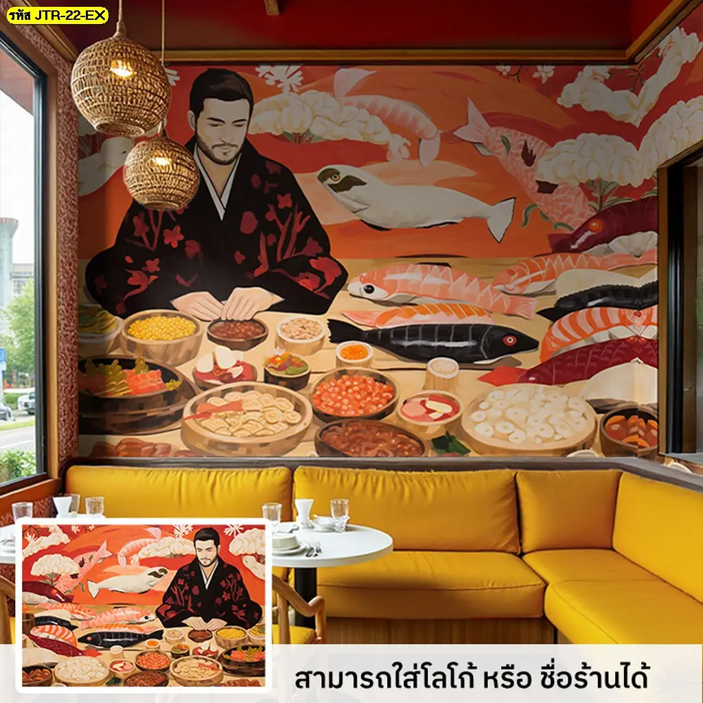 ภาพติดผนังศิลปะแต่งร้านอาหารญี่ปุ่น โทนศิลปะญี่ปุ่นสำหรับร้านอาหาร พร้อมจำหน่ายวอลเปเปอร์ Murallbkk สำหรับเจ้าของร้านที่ต้องการตกแต่งผนัง