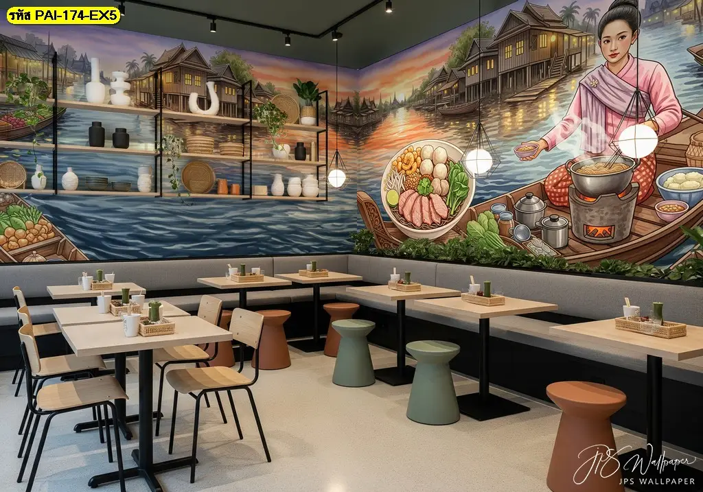 วอลเปเปอร์ร้านก๋วยเตี๋ยว สำหรับร้านอาหารขนาดเล็กและขนาดใหญ่ พร้อมบริการร้านขายวอลเปเปอร์ Murallbkk สำหรับเลือกงานให้เหมาะกับพื้นที่