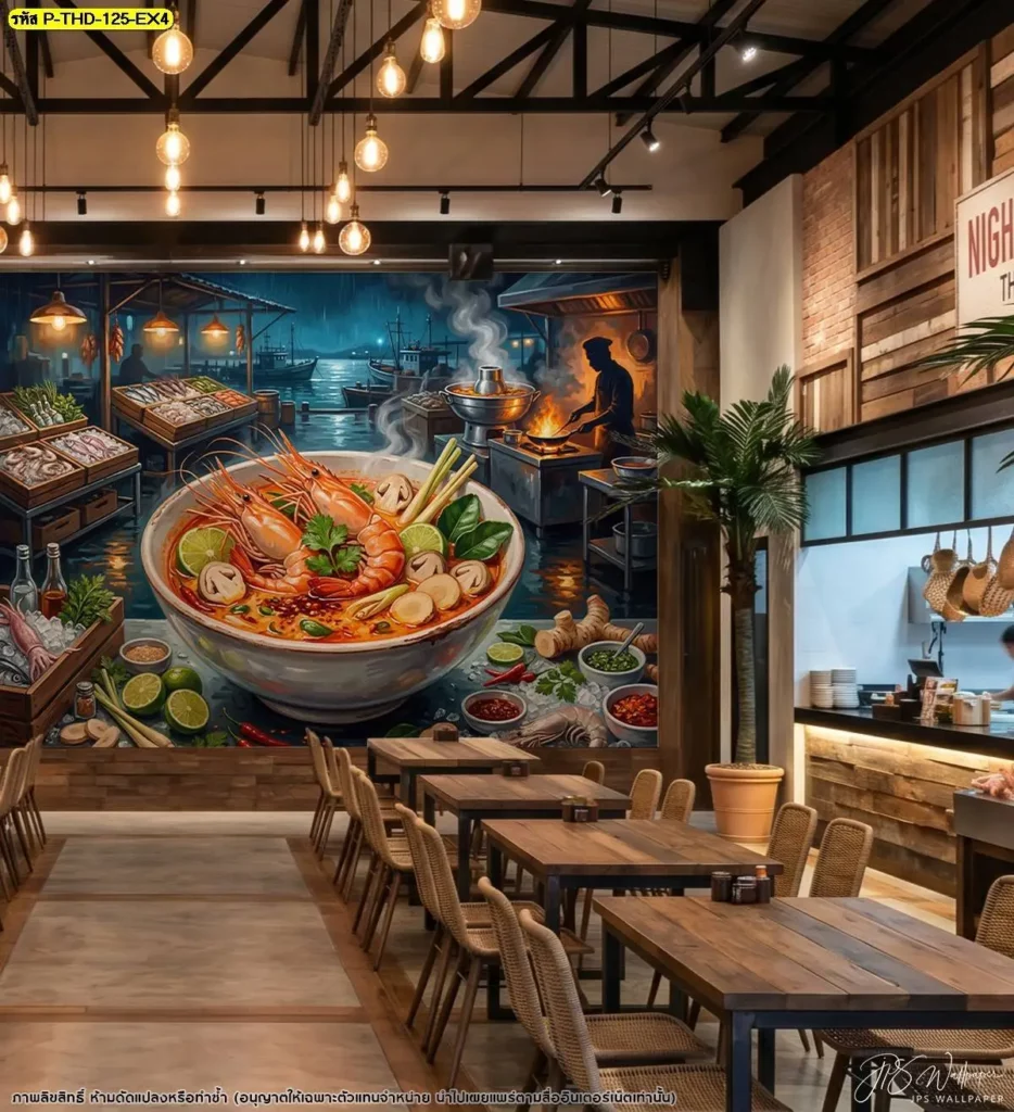 ภาพติดผนังอาหารไทยสไตล์วินเทจ สำหรับร้านอาหารที่ต้องการตกแต่งด้วยภาพอาหารไทย พร้อมบริการจำหน่ายวอลเปเปอร์โดย Murallbkk
