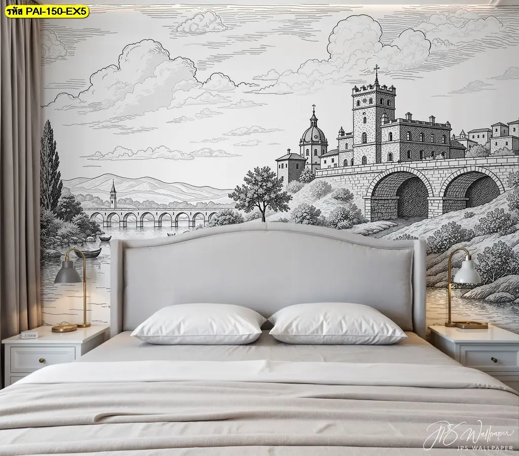 City Landscape Wall Mural สำหรับพื้นที่โรงแรม จากร้านจำหน่ายวอลเปเปอร์ เหมาะกับห้องรับรอง โถงพักคอย และพื้นที่ที่มีผนังขนาดกว้าง
