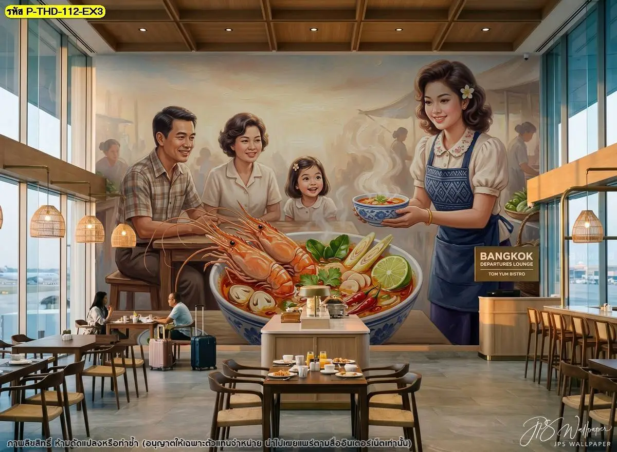 ภาพติดผนังกุ้งแม่น้ำต้มยำ สำหรับตกแต่งผนังร้านอาหารไทยให้เข้ากับเมนูของร้าน พร้อมบริการรับผลิตวอลเปเปอร์จาก Murallbkk ตามขนาดพื้นที่