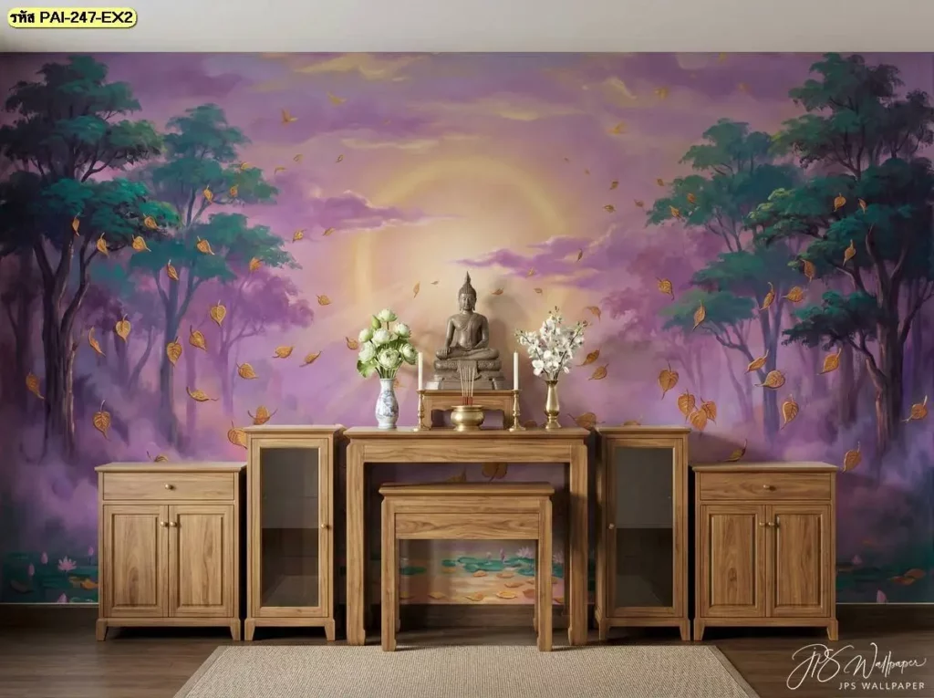 Thai Himmapan Wall Art สำหรับห้องพระและพื้นที่นั่งสมาธิ พร้อมบริการจำหน่ายวอลเปเปอร์ เหมาะกับผนังที่ต้องการภาพศิลปะไทยในโทนสีทอง